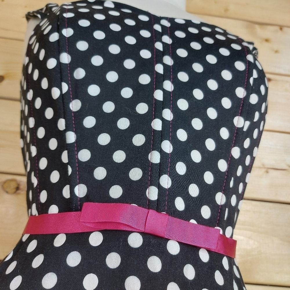 Polka dot bustier corset strap dress MARIE DOOLY designer Made in Canada - Picture 3 of 13